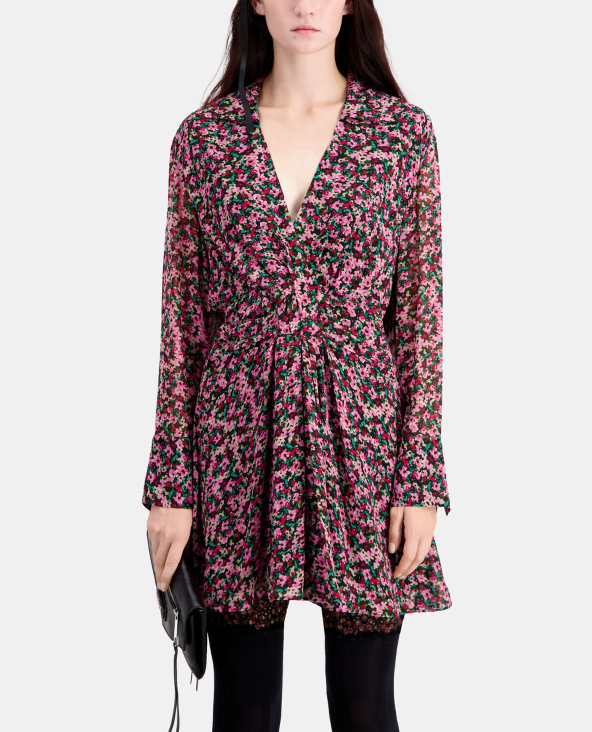Short printed dress with draping, MULTICOLOR, hi-res image number null