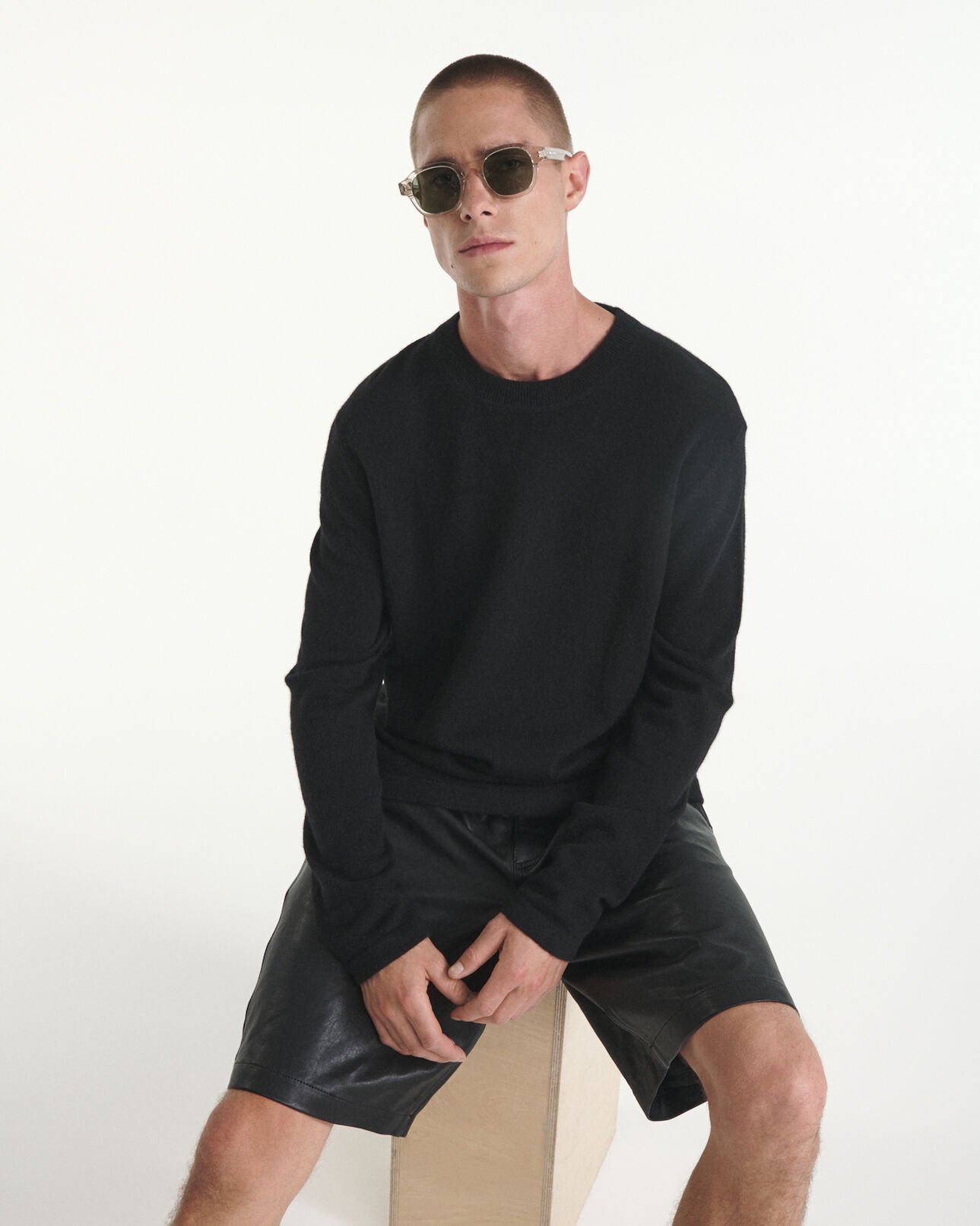 The Kooples MEN BLACK black 100% cashmere sweater with crew neck