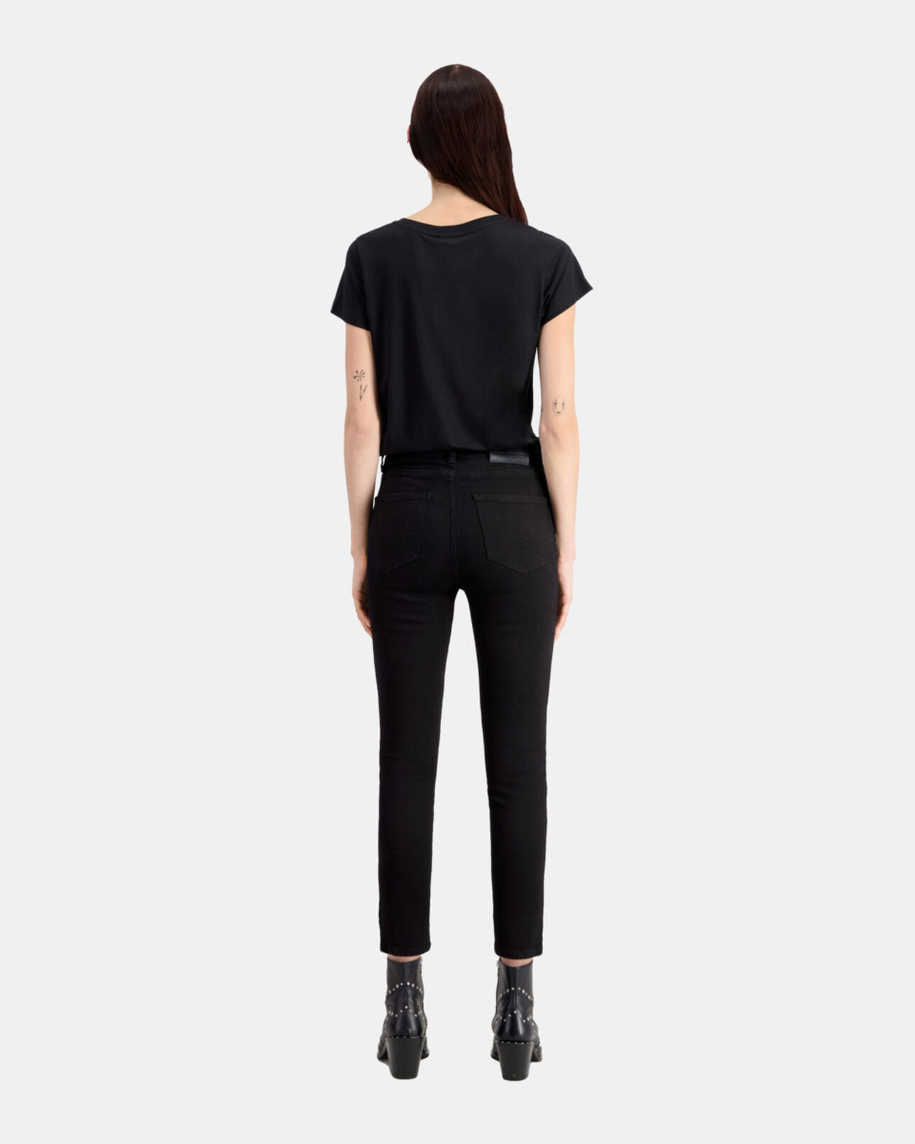 The Kooples WOMEN BLACK WASHED black slim jeans with chains