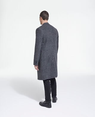 The Kooples HOMME DARK GREY manteau long en laine à carreaux