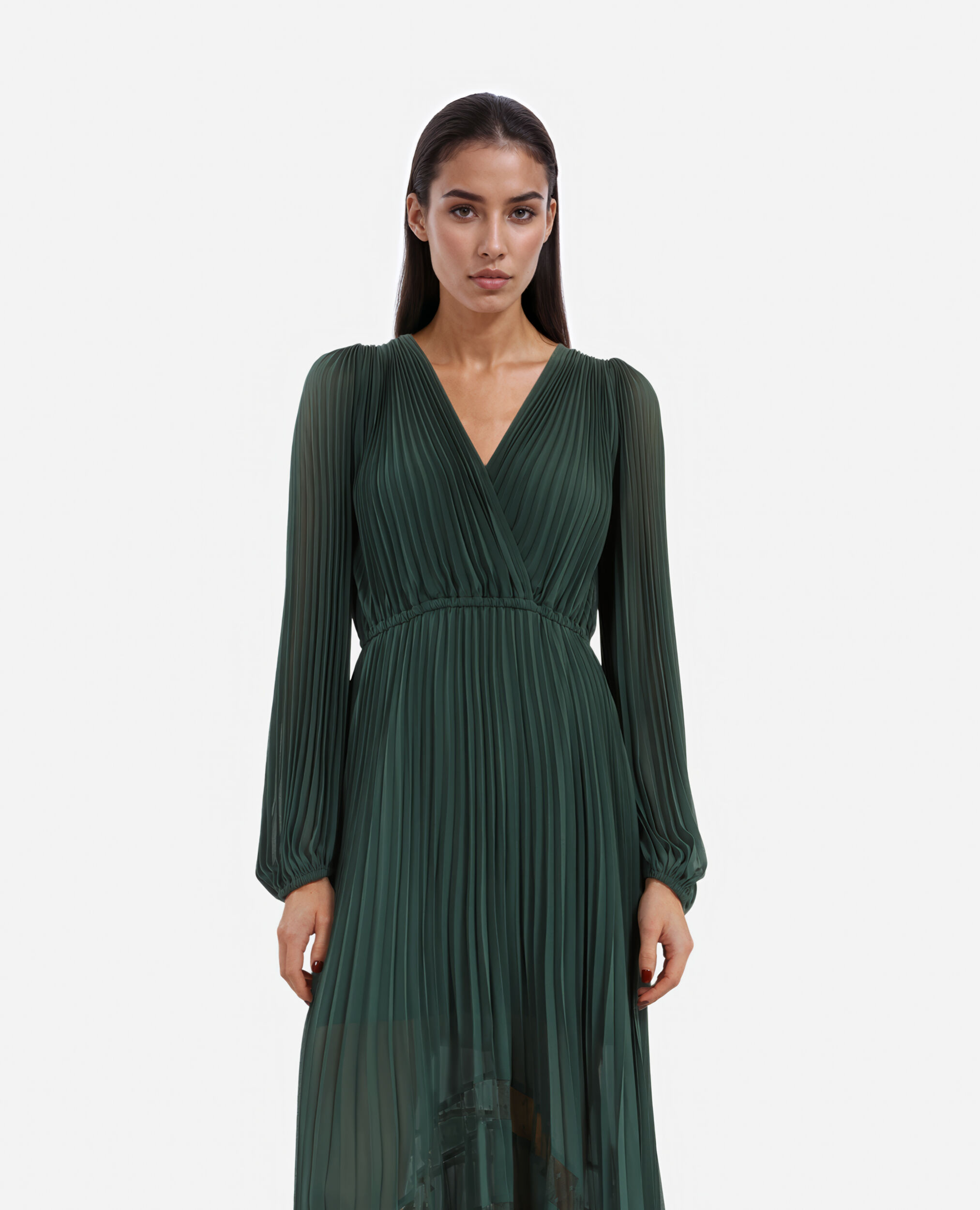 Robe longue plissee verte