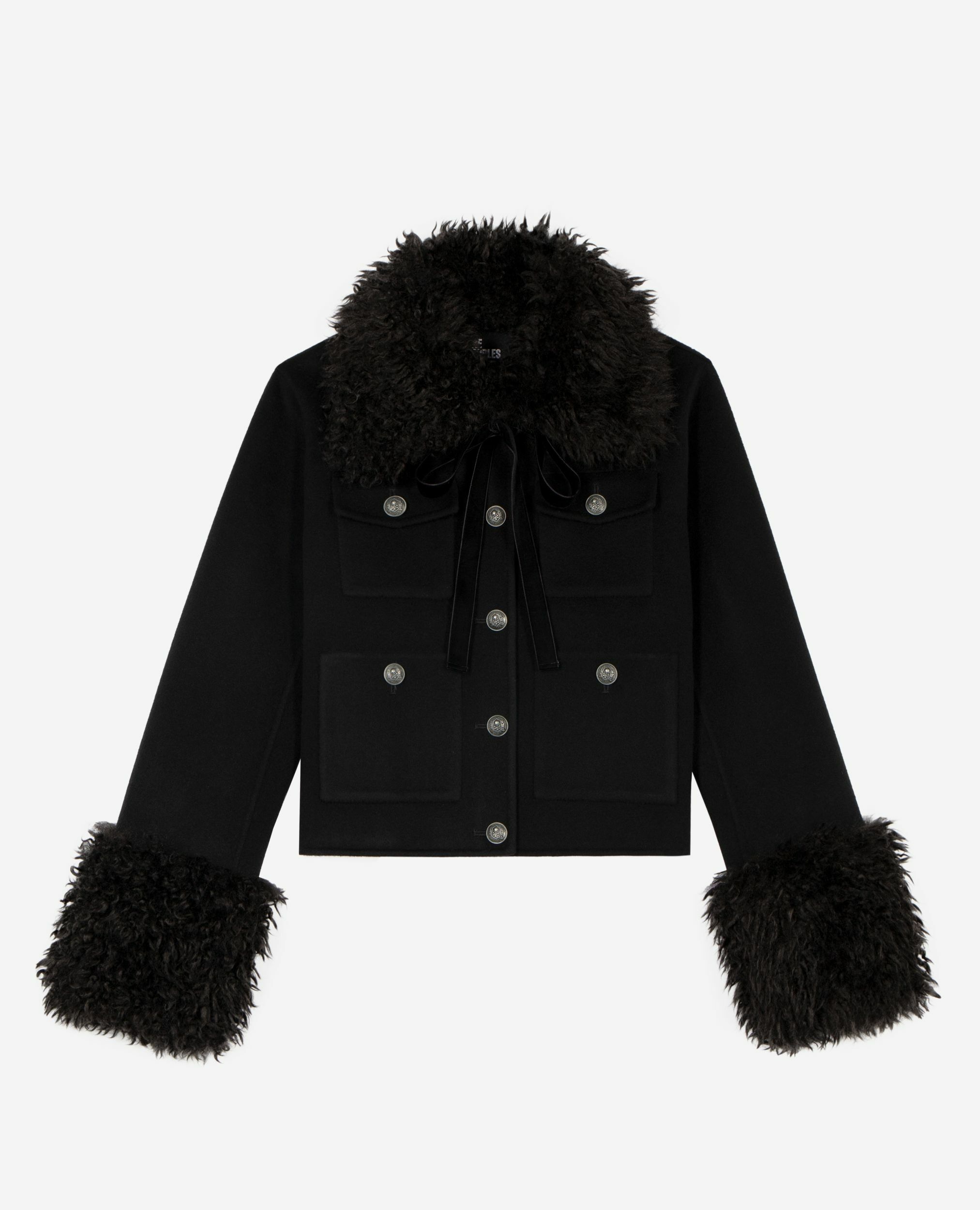 Chaqueta negra con cuello de sherpa, BLACK, hi-res image number null