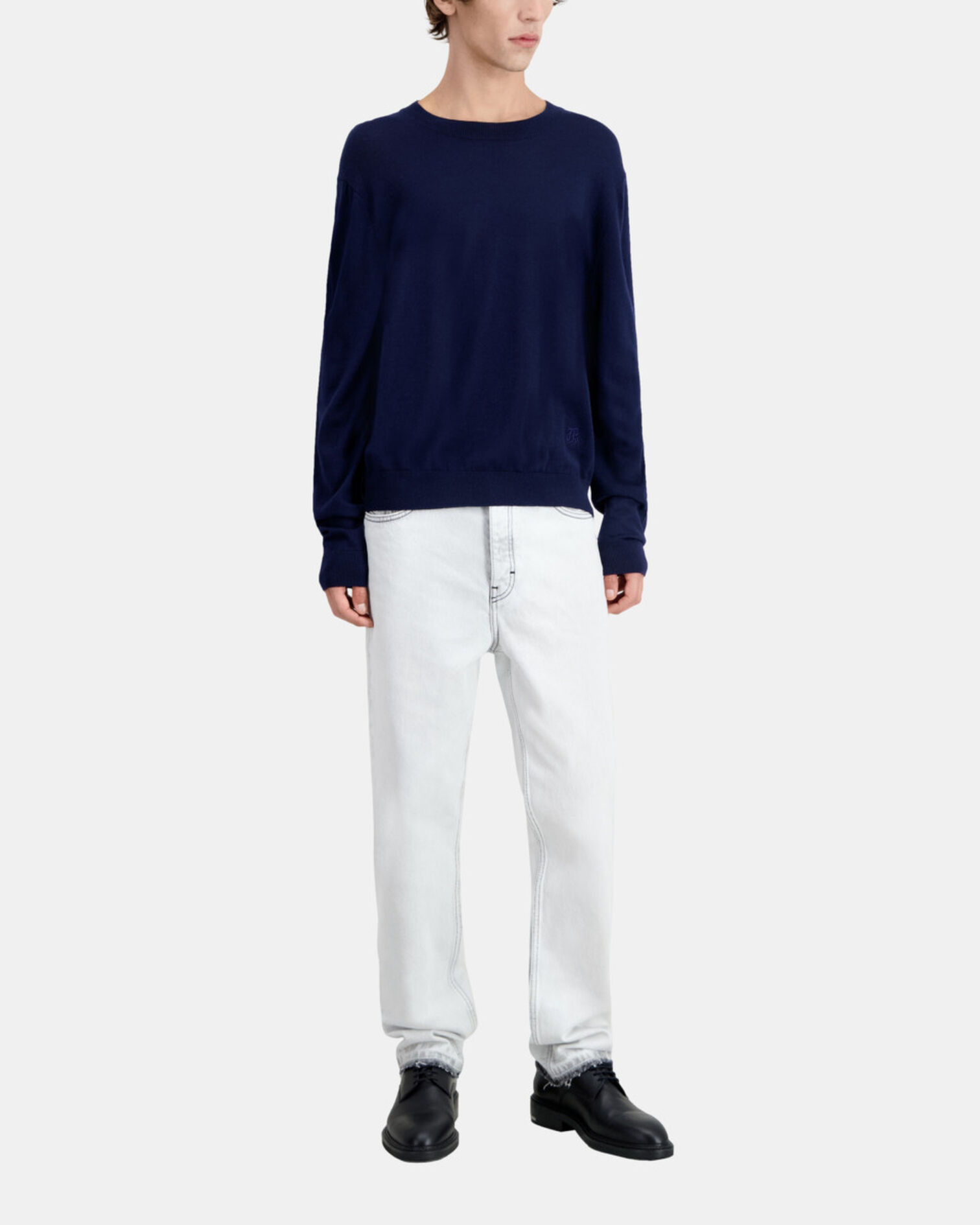 Navy blue merino wool sweater, NAVY, hi-res image number null