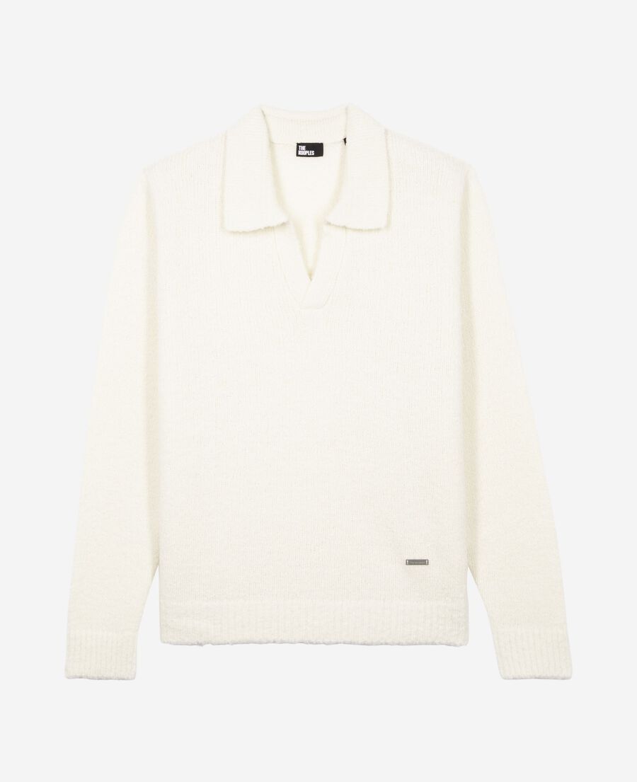 The Kooples MEN LIGHT BEIGE beige wool tunisian collar sweater