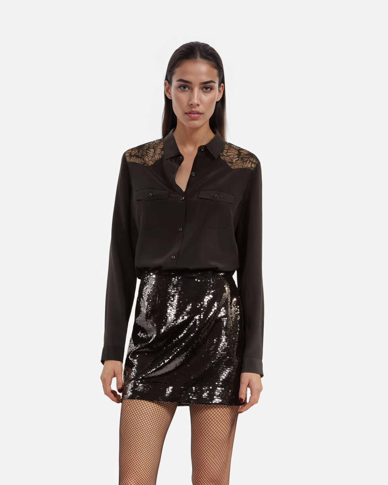 The Kooples MUJER BLACK STONE falda corta de lentejuelas negras