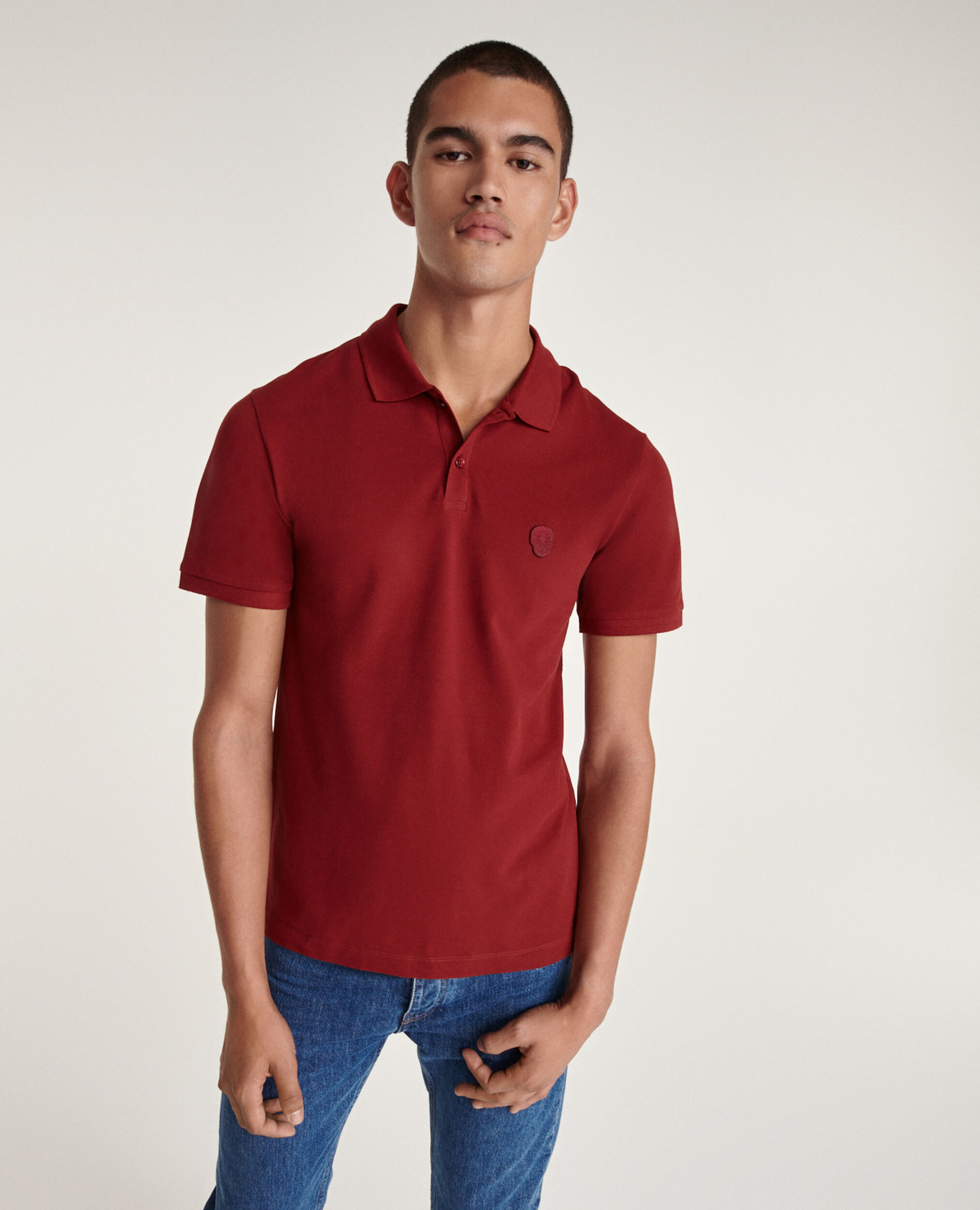 Classic collar red cotton polo, RED, hi-res image number null