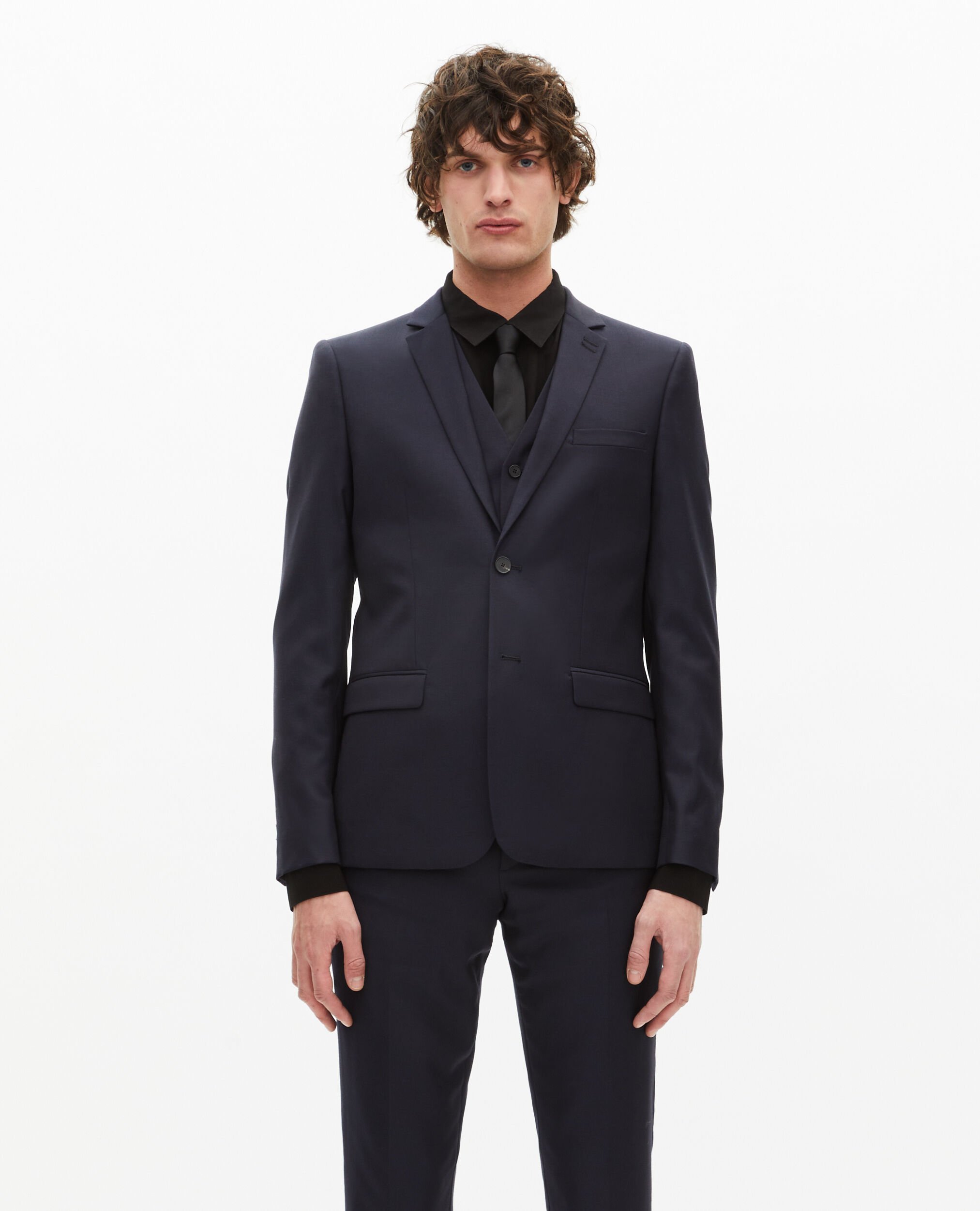 Blue straight wool suit jacket, DARK NAVY, hi-res image number null