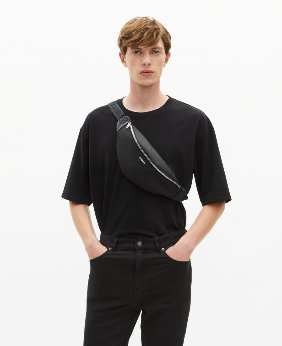 The Kooples MEN BLACK banana in canvas and black grained leather