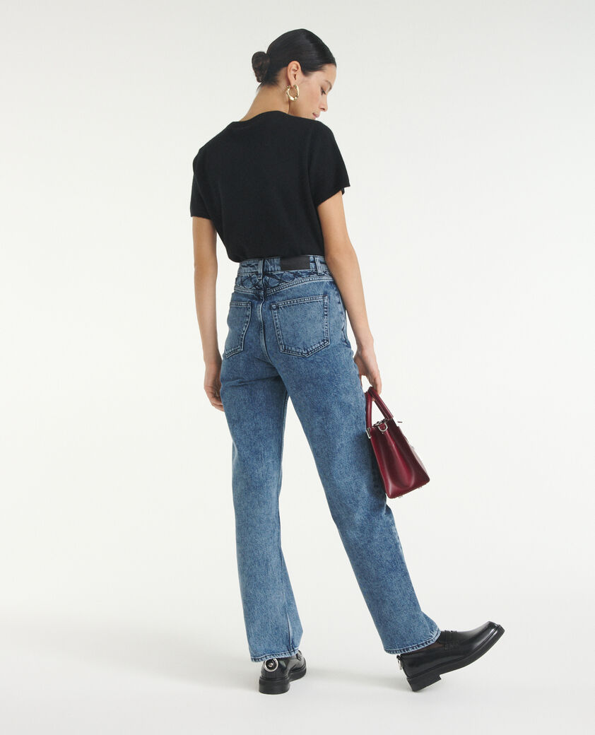The Kooples WOMEN BLUE DENIM naomy wide-leg blue jeans with padded detail