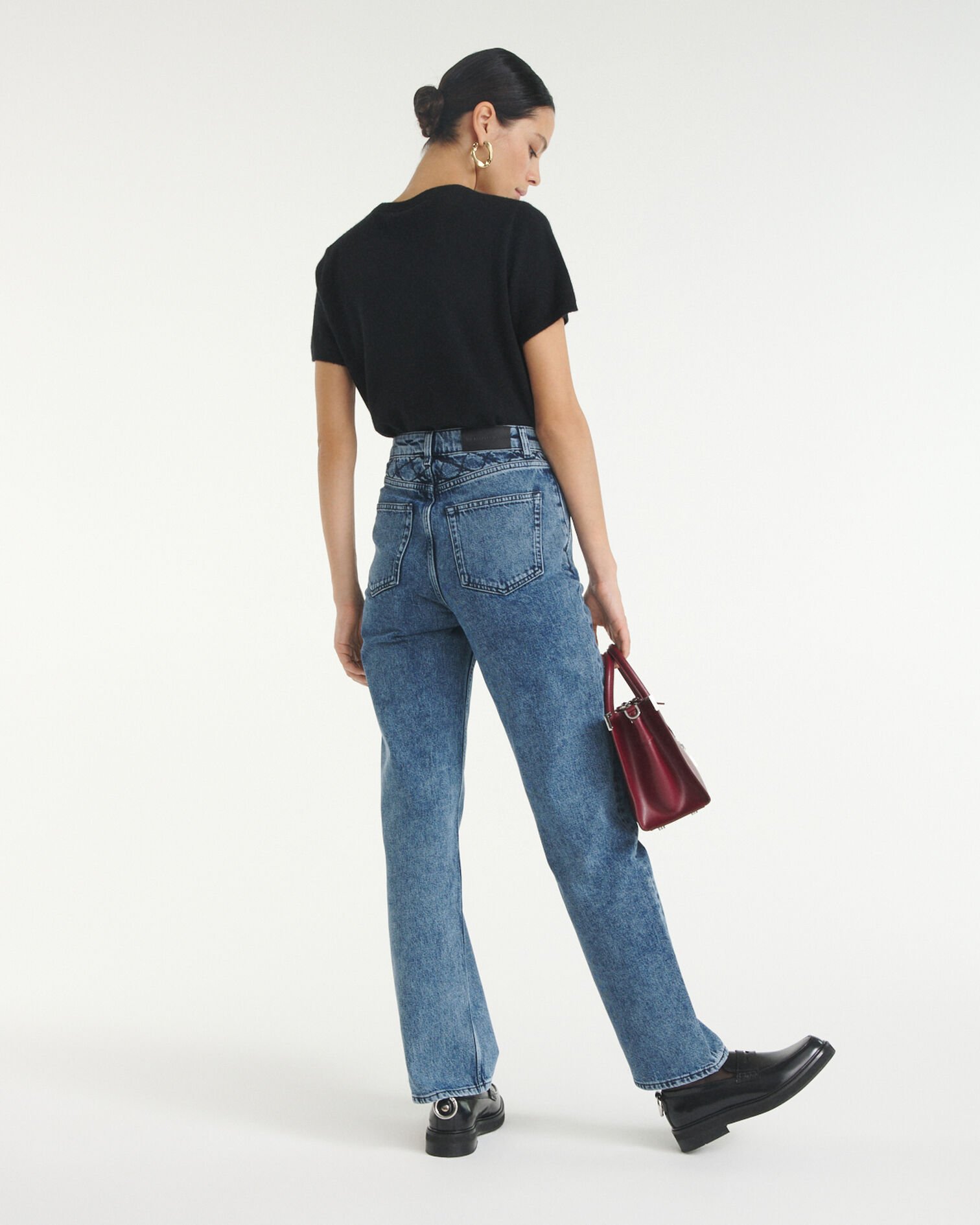 Jean bleu large Naomy à détail matelassé, BLUE DENIM, hi-res image number null