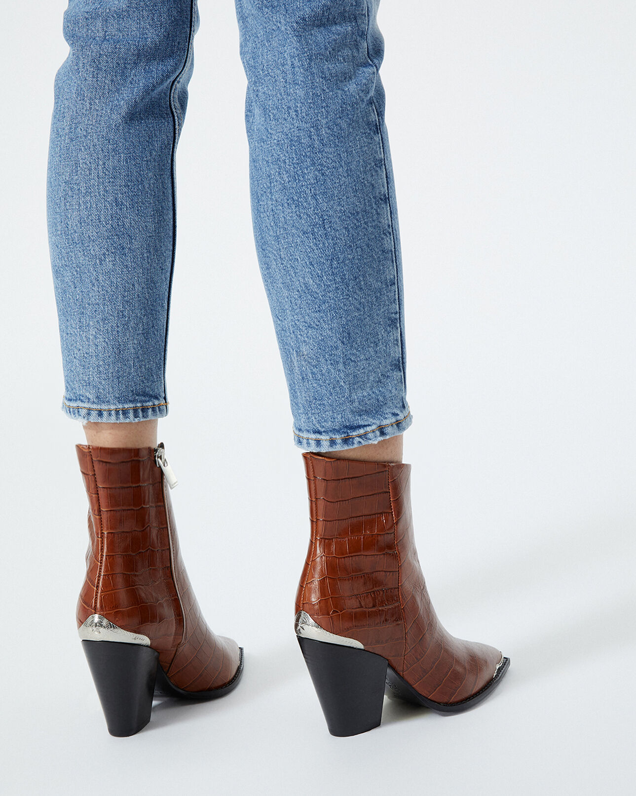 The Kooples FEMME BROWN bottines marron à talons détail argenté