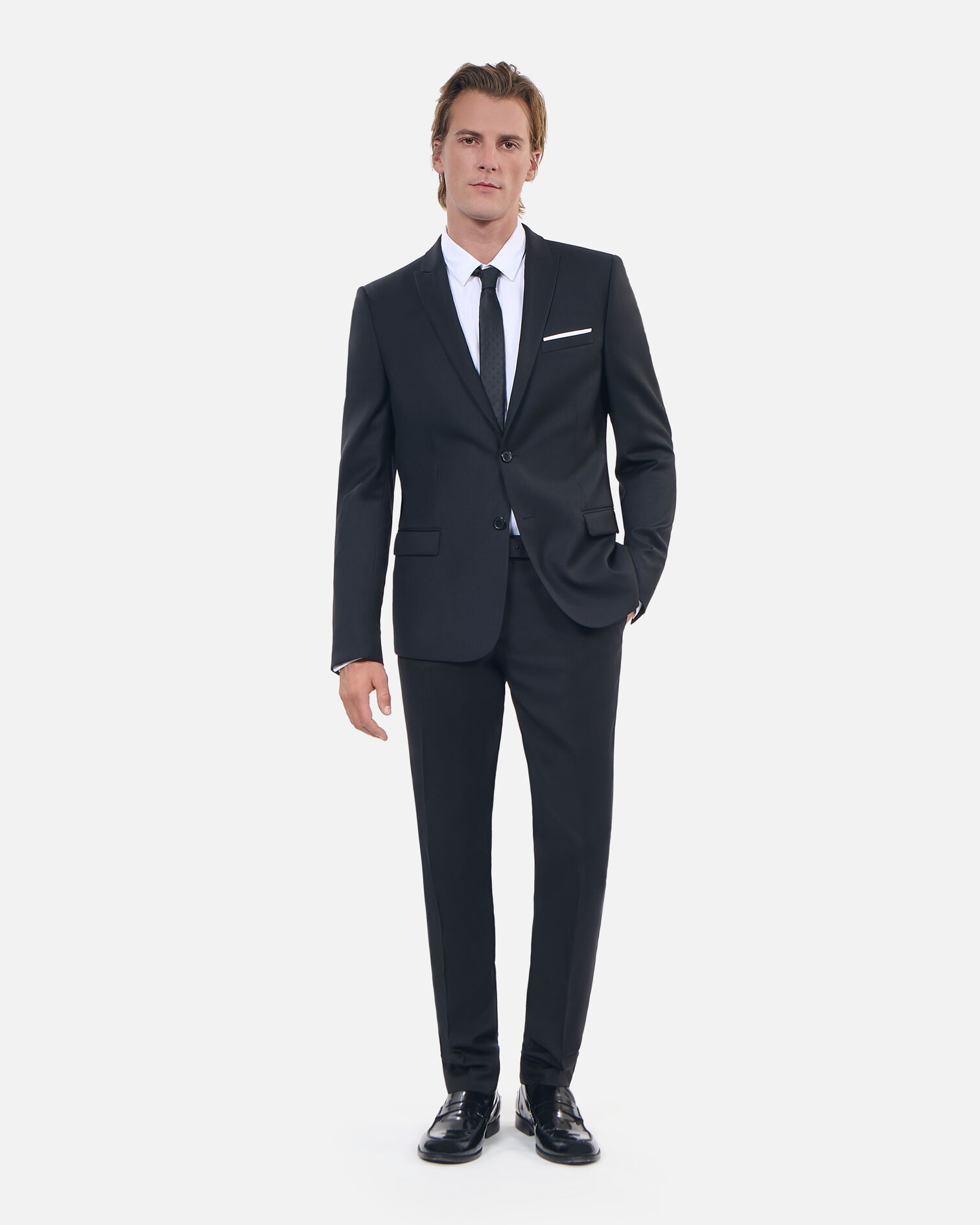 Black wool suit fitted jacket, BLACK, hi-res image number null