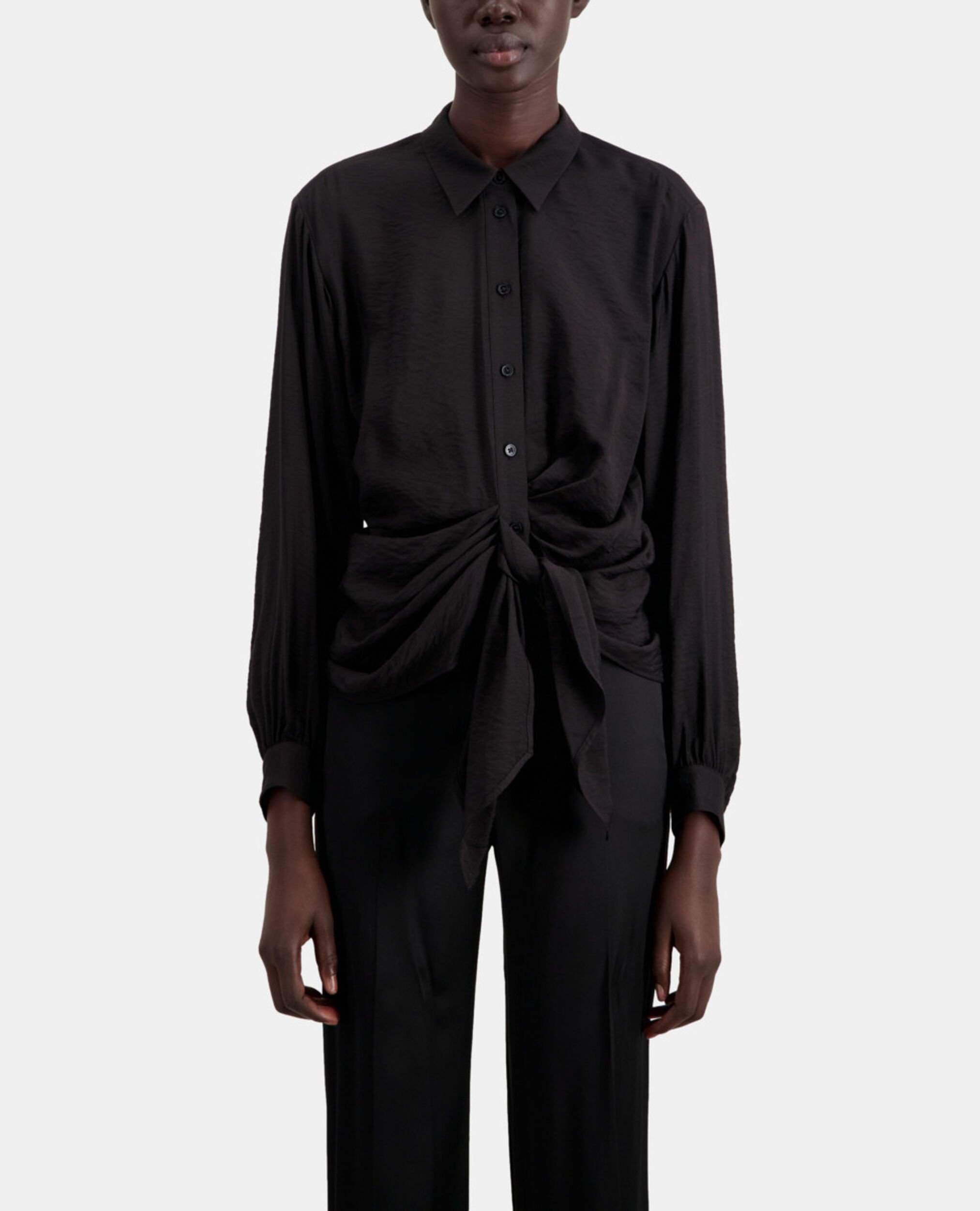 Black shirt with draped effect, BLACK, hi-res image number null