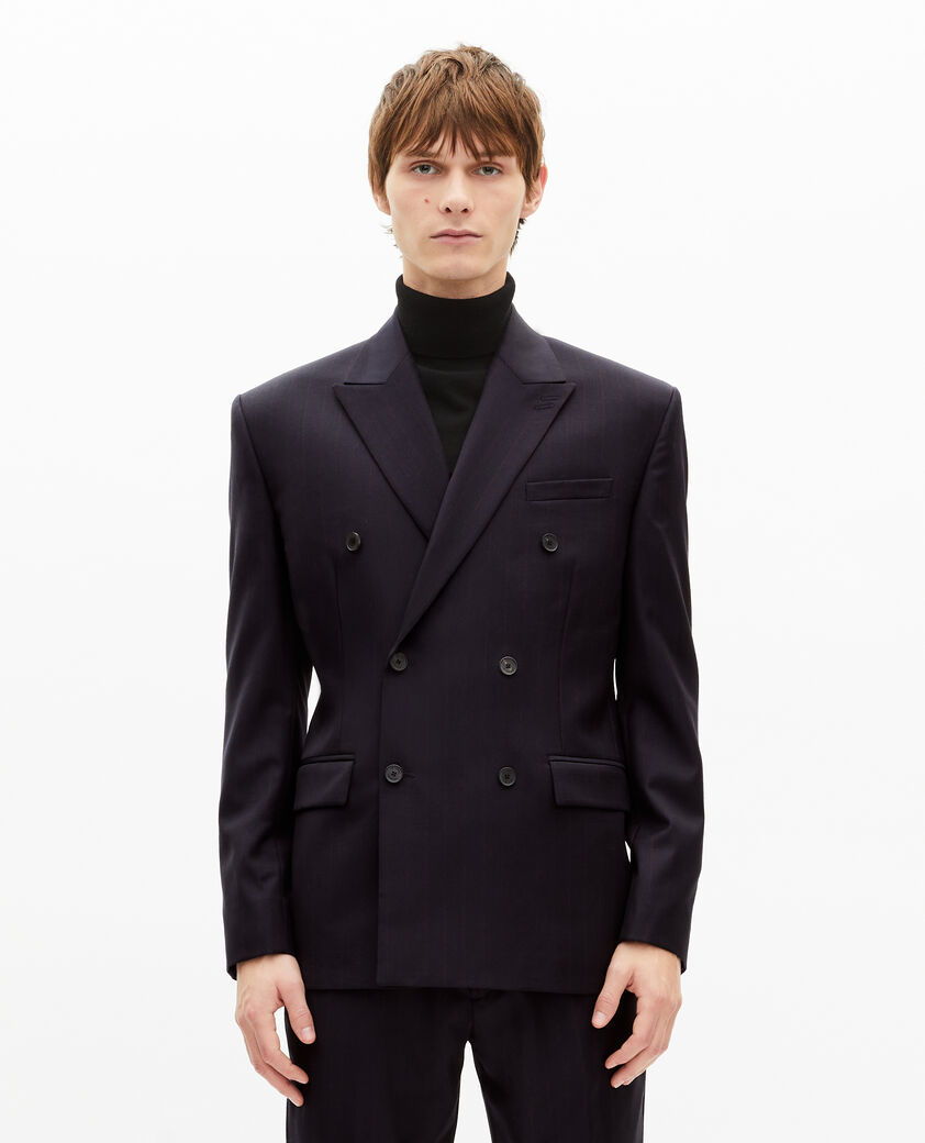 The Kooples HOMME NAVY-RED veste de costume croisée à rayures marine