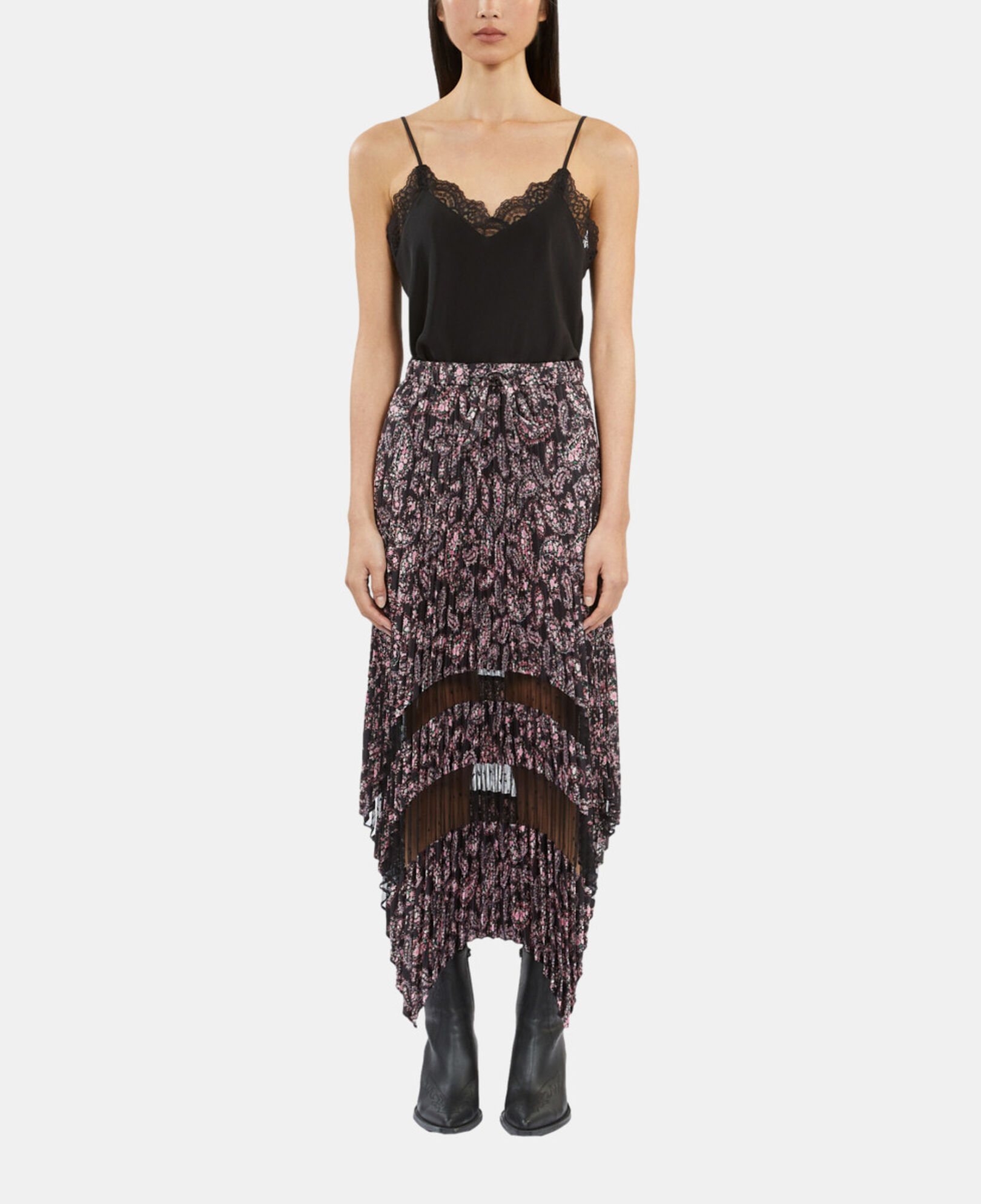 Jupe longue pliss?�e imprim?�e | The Kooples - France