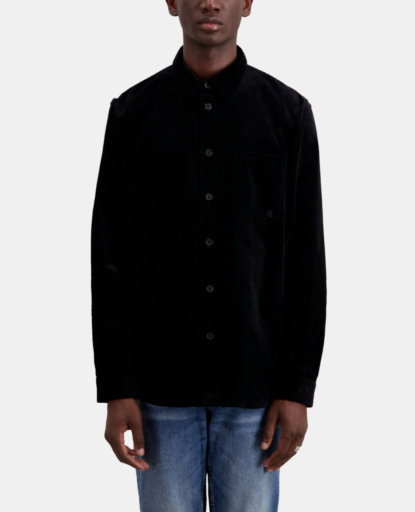 The Kooples HOMME BLACK chemise noire en velours c&ocirc;tel&eacute;