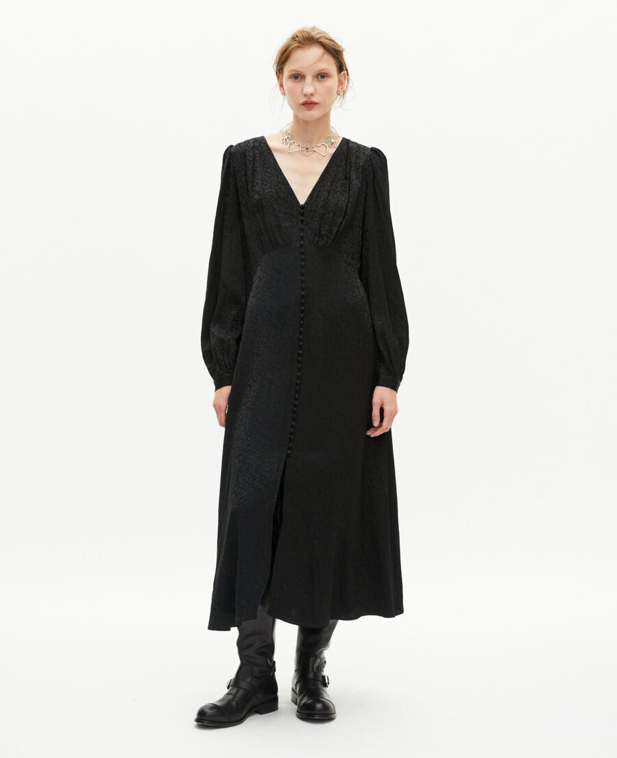 The Kooples FEMME BLACK robe longue en jacquard léopard noire
