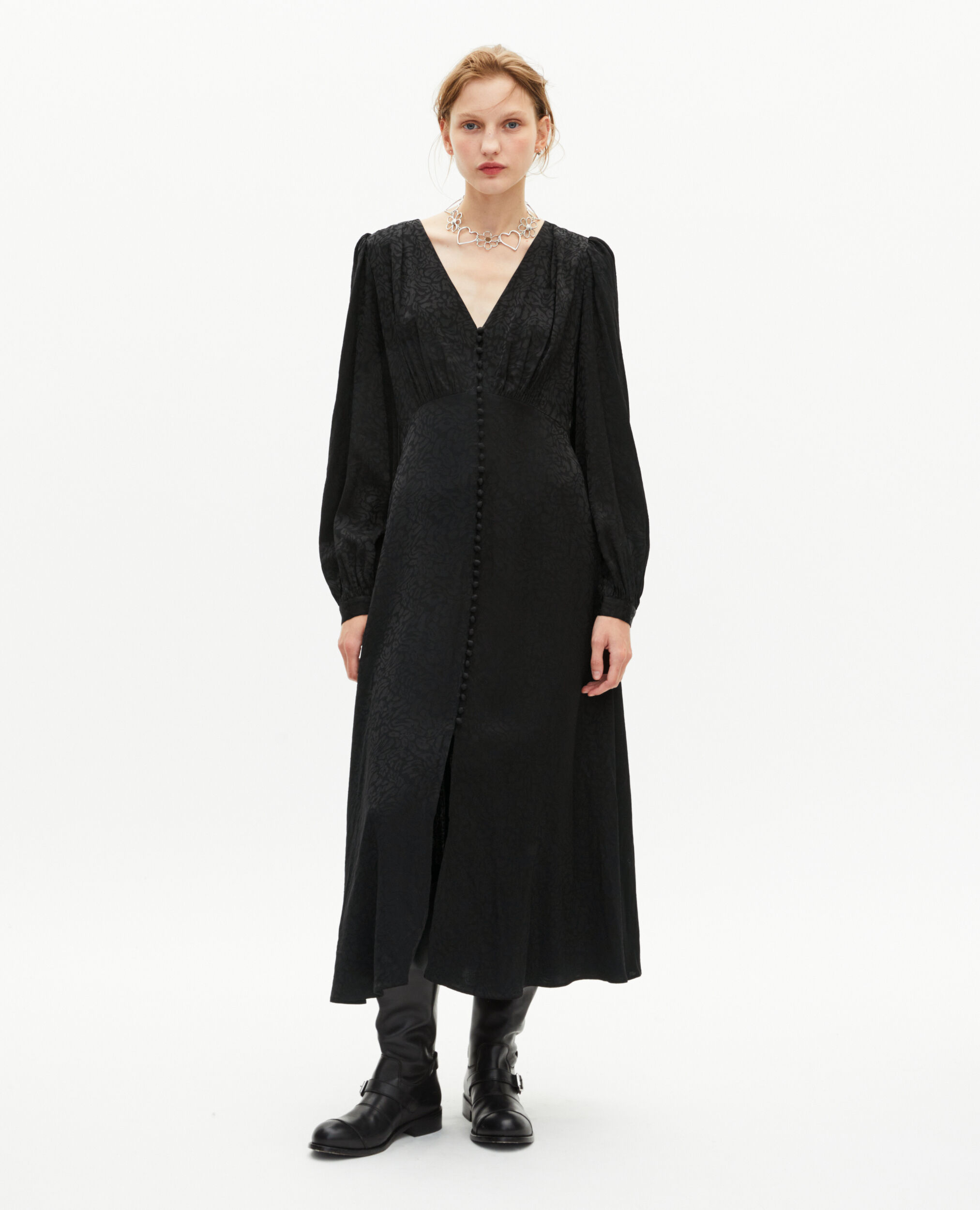 Robe longue en jacquard léopard noire, BLACK, hi-res image number null