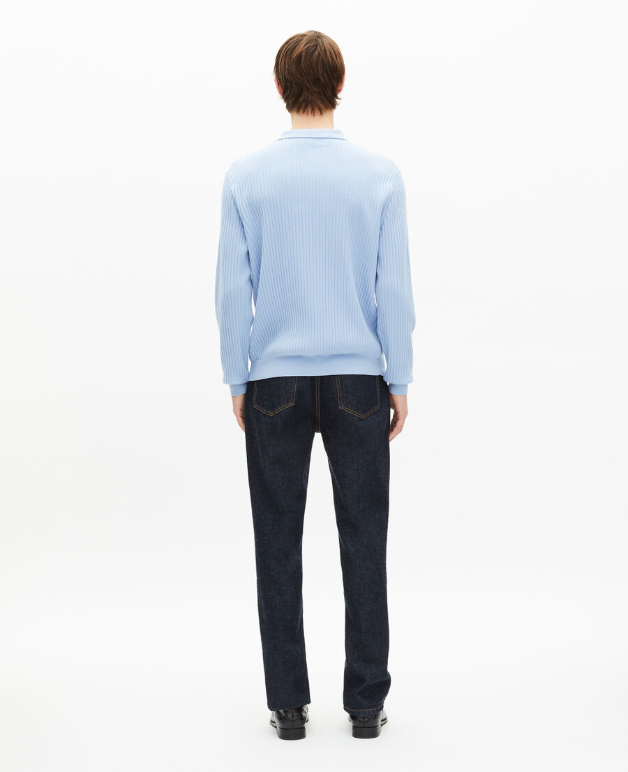 The Kooples HOMME LIGHT BLUE pull col polo en laine m&eacute;rinos bleu