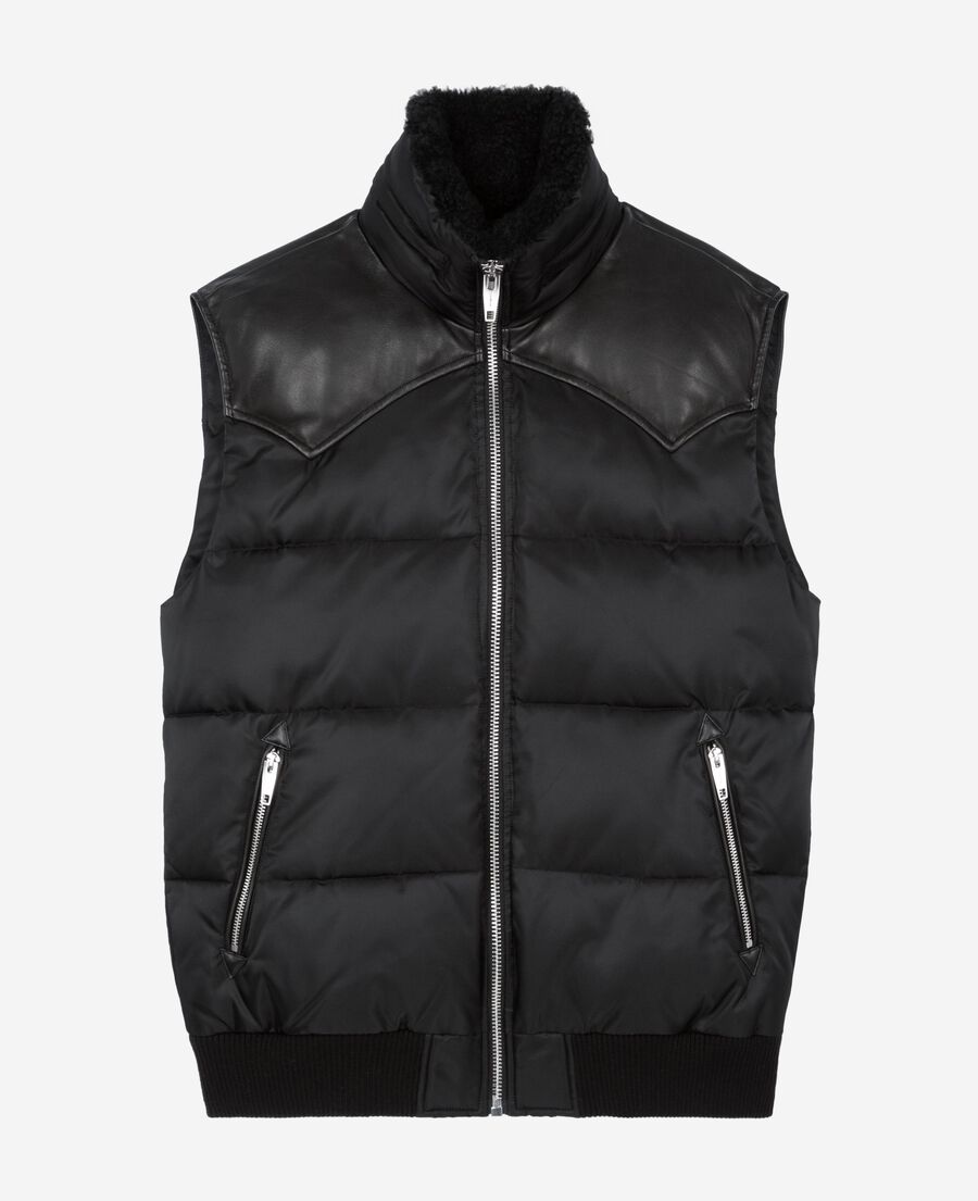 The Kooples H BLACK sleeveless down jacket with black fur-effect collar