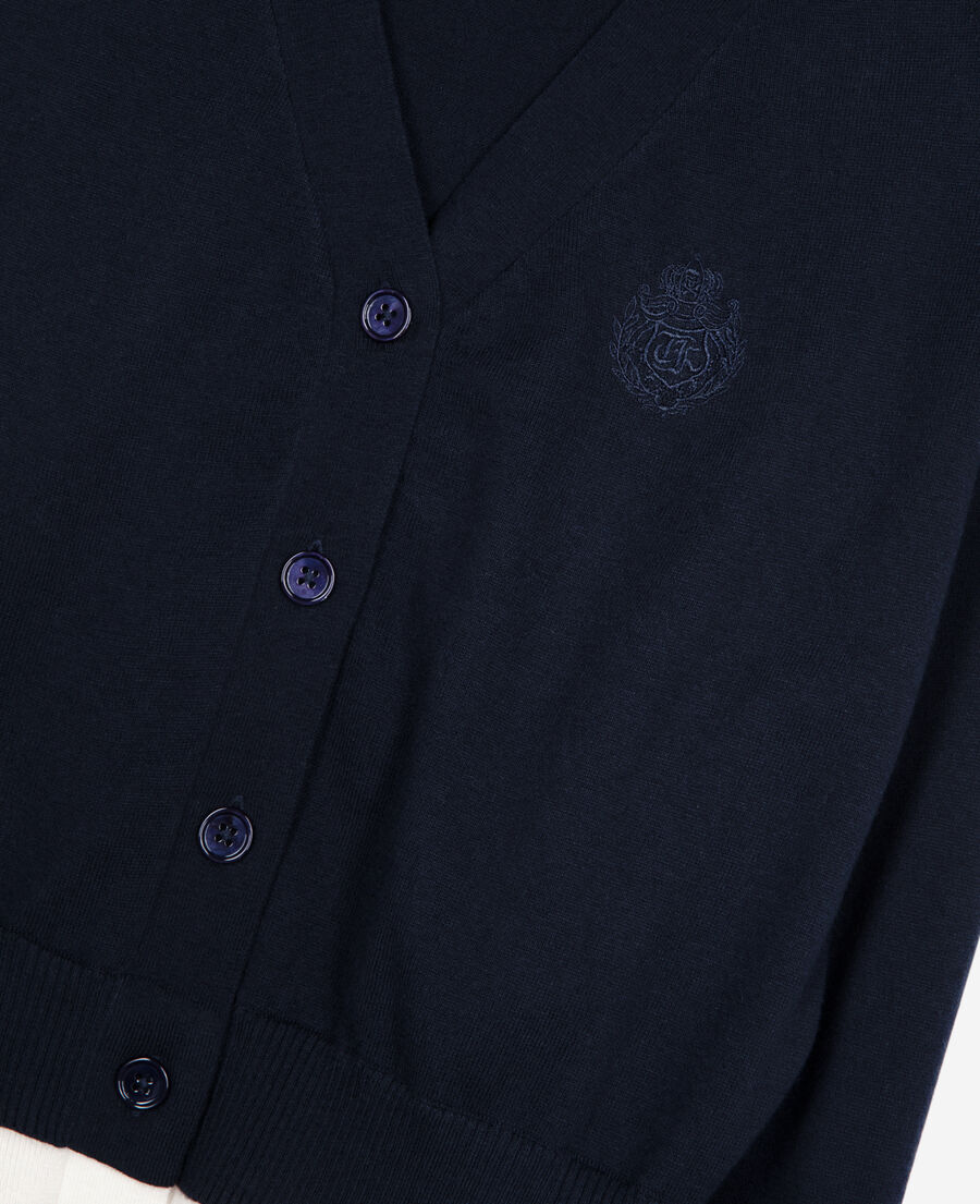 The Kooples F DARK NAVY-ECRU navy blue and ecru cotton cardigan