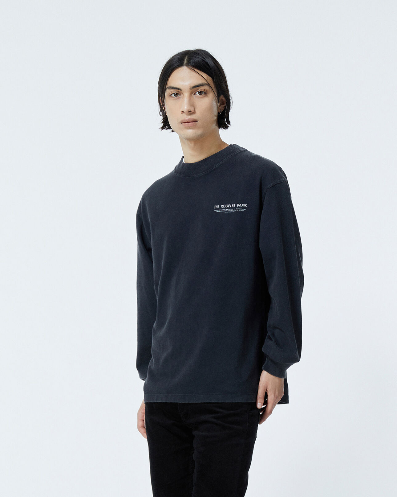The Kooples MEN BLACK WASHED black cotton t-shirt with long sleeves