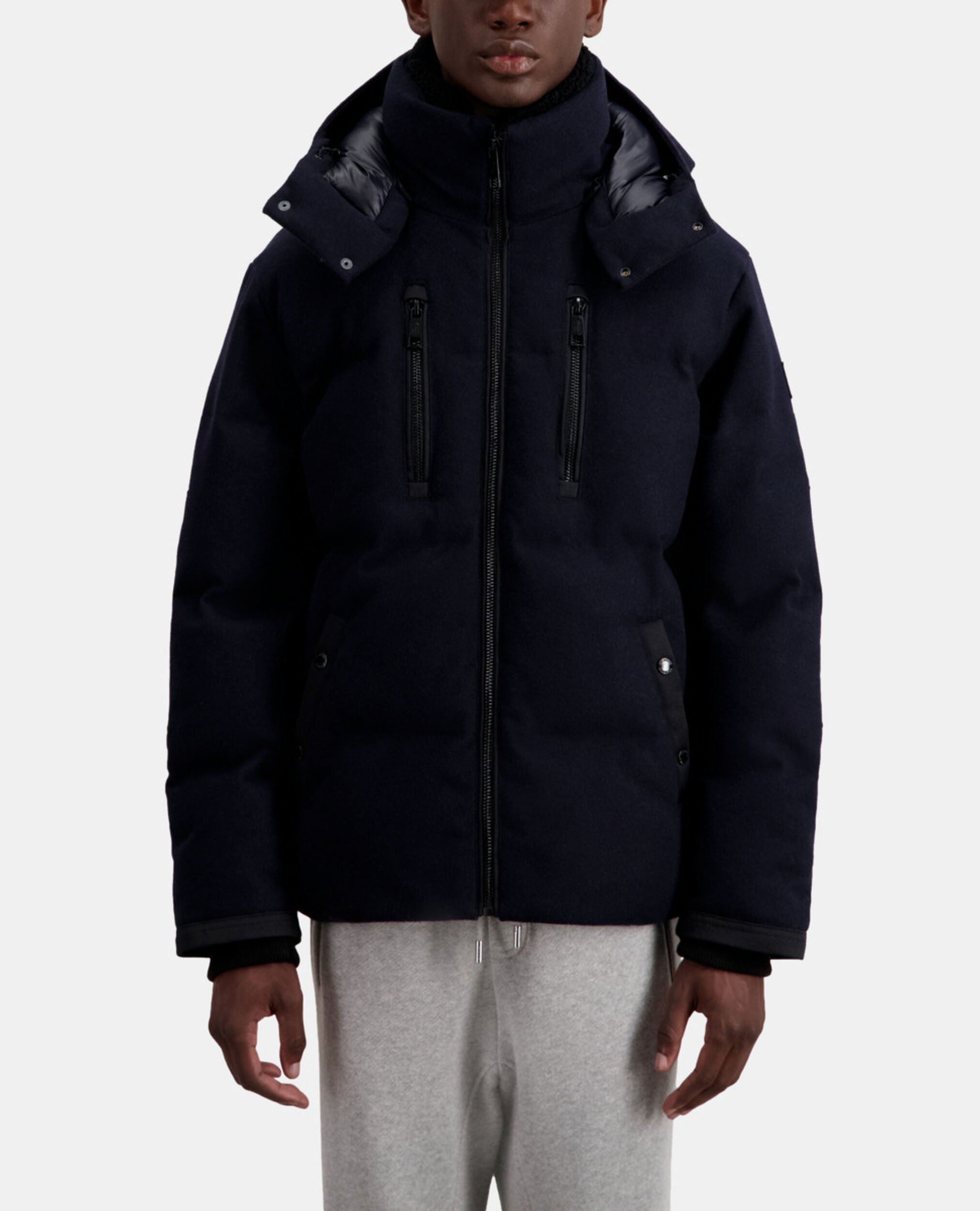 Navy blue flannel puffer jacket, NAVY, hi-res image number null