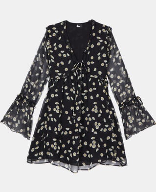 The Kooples WOMEN BLACK WHITE floral printed silk short dress