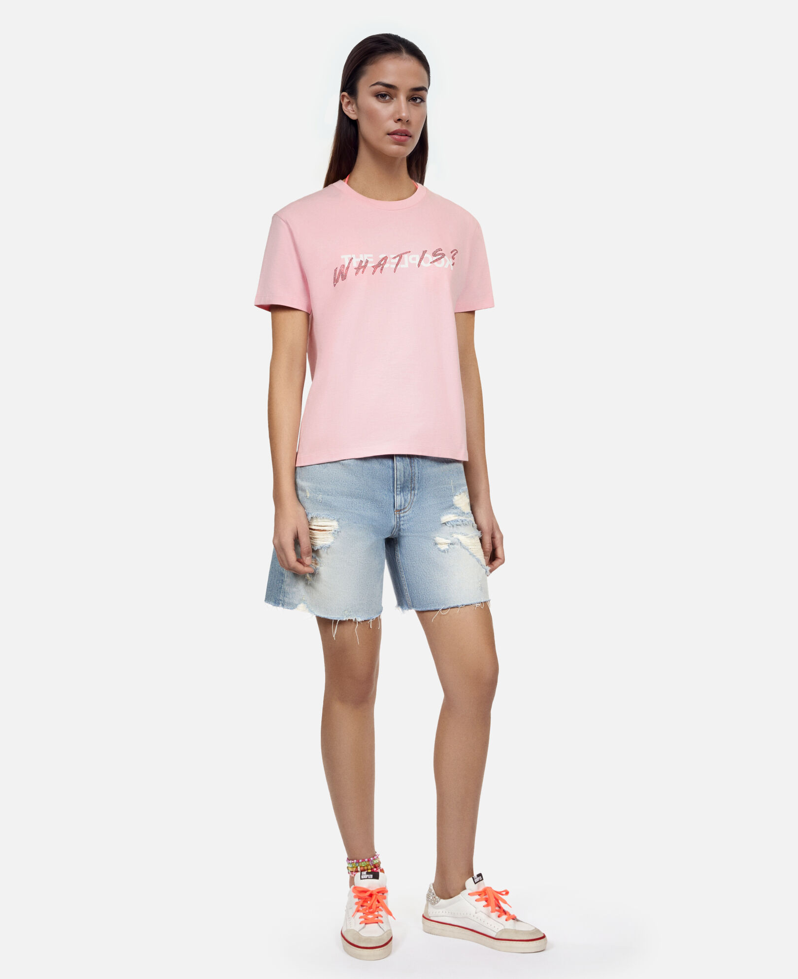 The Kooples F POWDER PINK pink what is t-shirt with rhinestones