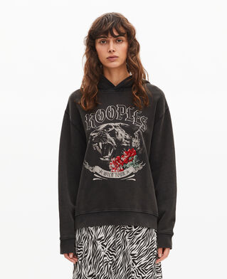 The Kooples FEMME BLACK WASHED sweatshirt &agrave; capuche avec s&eacute;rigraphie noir