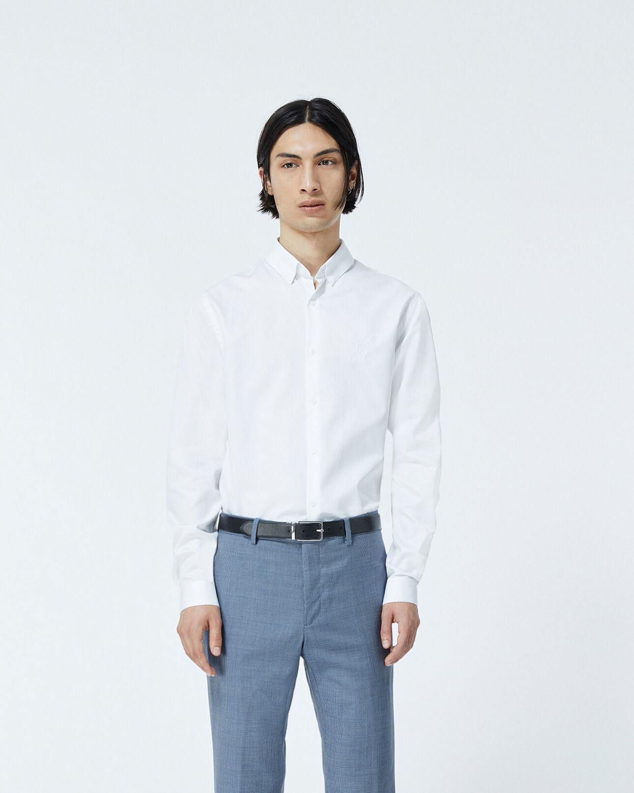 The Kooples MEN WHITE white classic-collar shirt w/embroidered logo