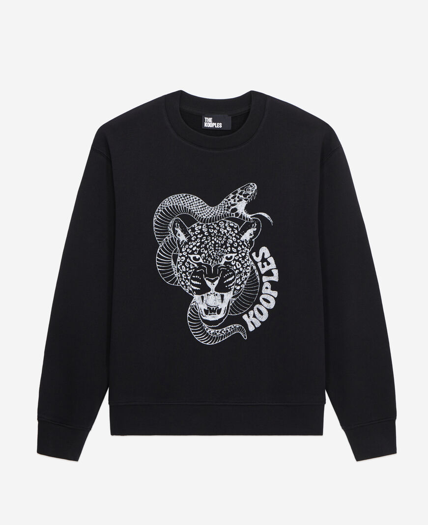 The Kooples F BLACK black sweatshirt with snake leopard serigraphy