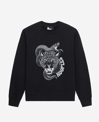 The Kooples F BLACK black sweatshirt with snake leopard serigraphy