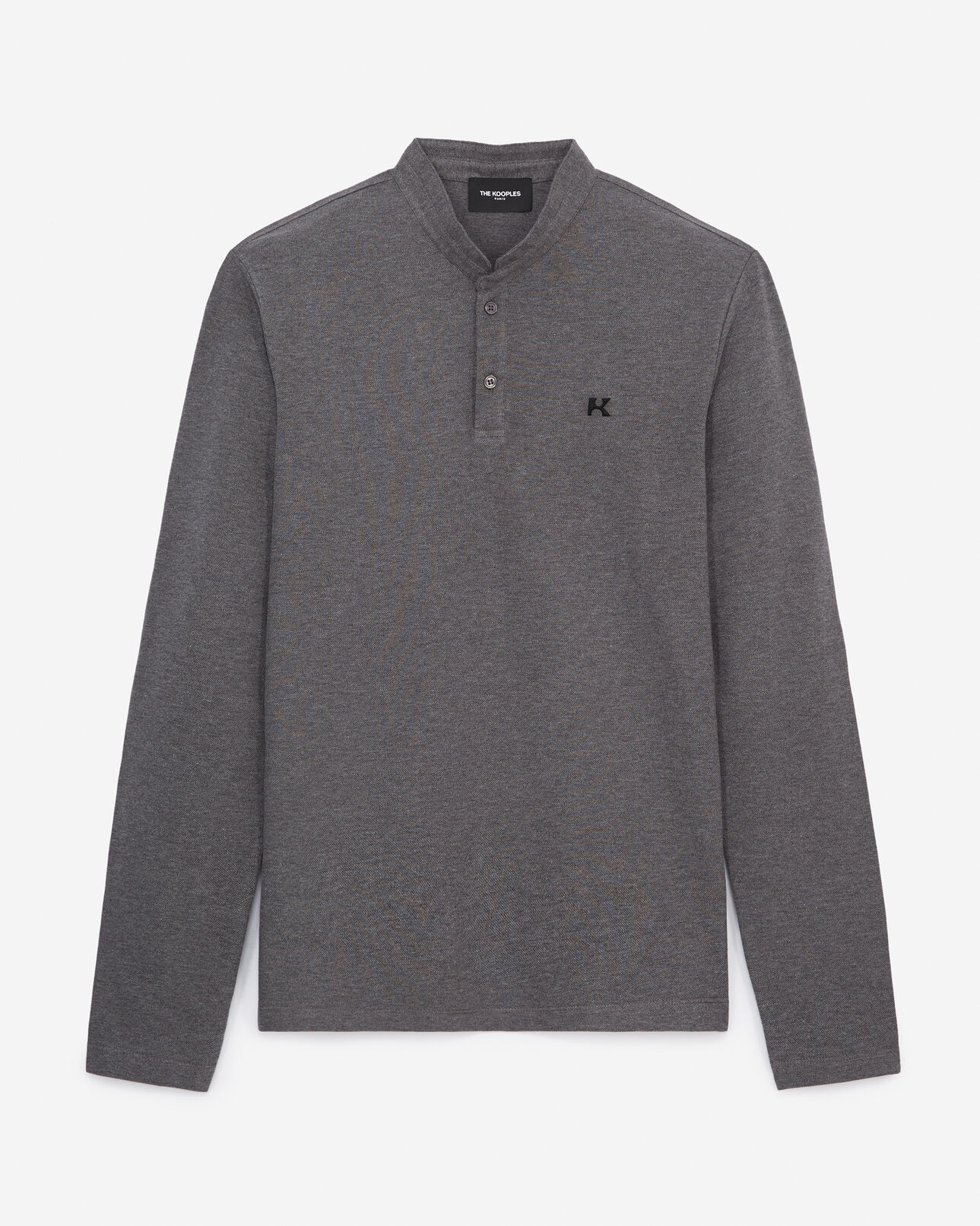 The Kooples MEN GREY MELANGE gray polo officer collar rubber monogram