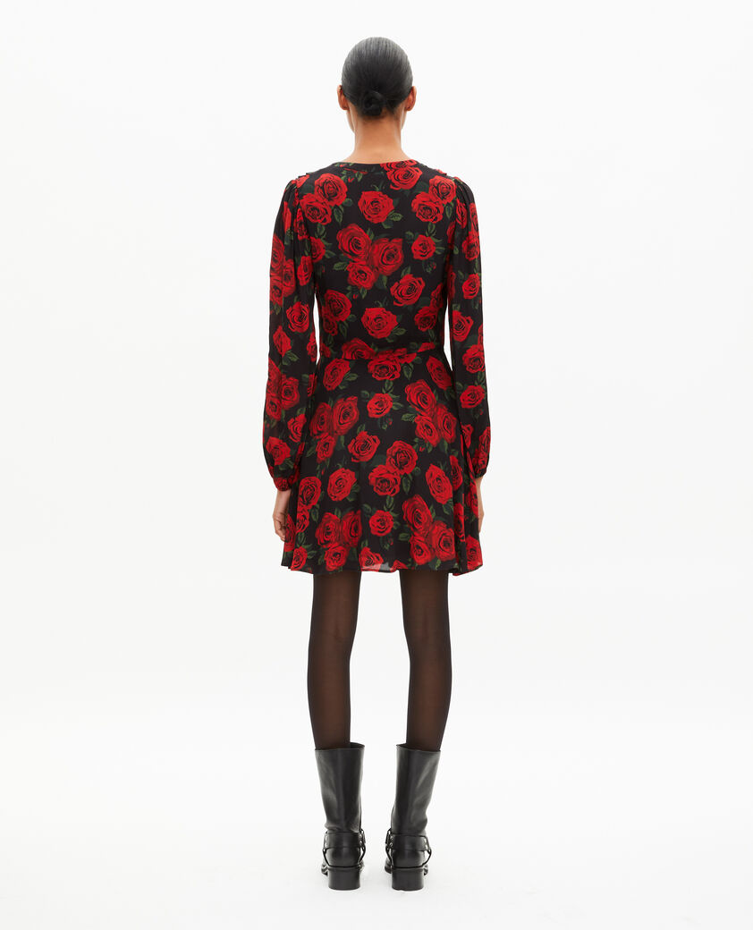 The Kooples FEMME BLACK - RED robe courte imprimé fleuri rouge