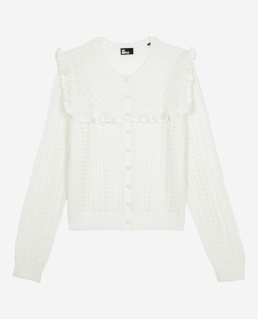 The Kooples FEMME ECRU cardigan avec volants en laine mérinos écru