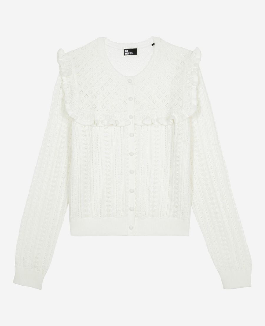 The Kooples WOMEN ECRU cardigan with ruffles in ecru merino wool