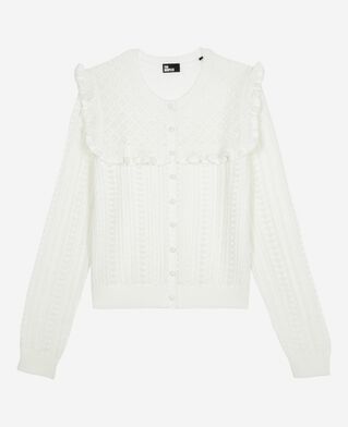 The Kooples WOMEN ECRU cardigan with ruffles in ecru merino wool