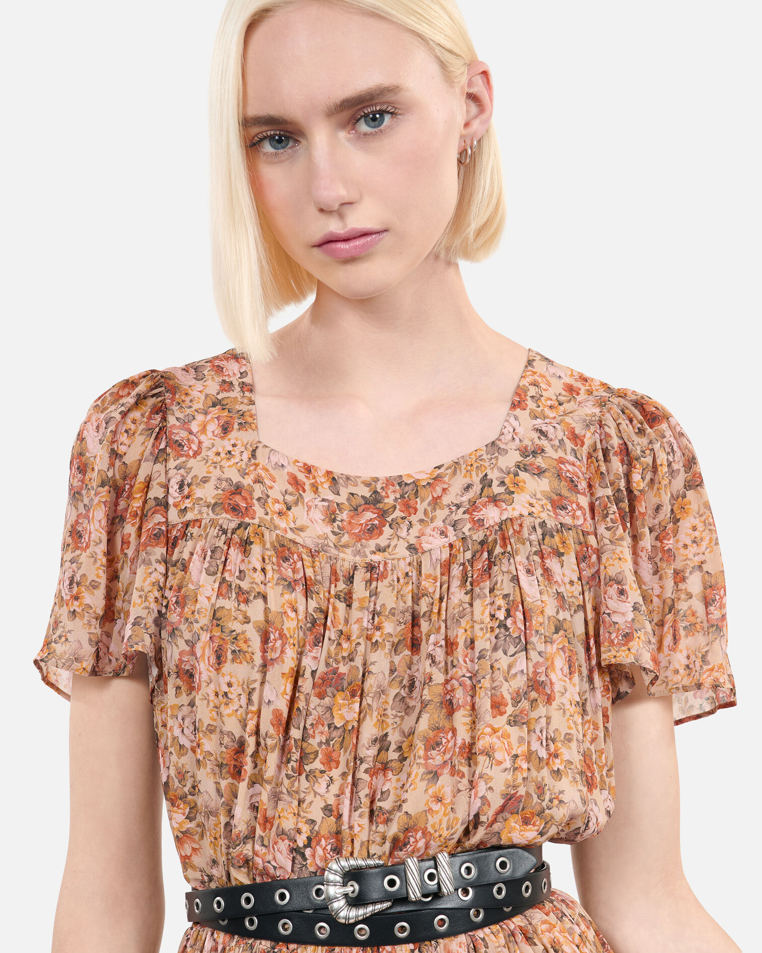 Robe courte imprimé fleuri, CAMEL / BROWN, hi-res image number null