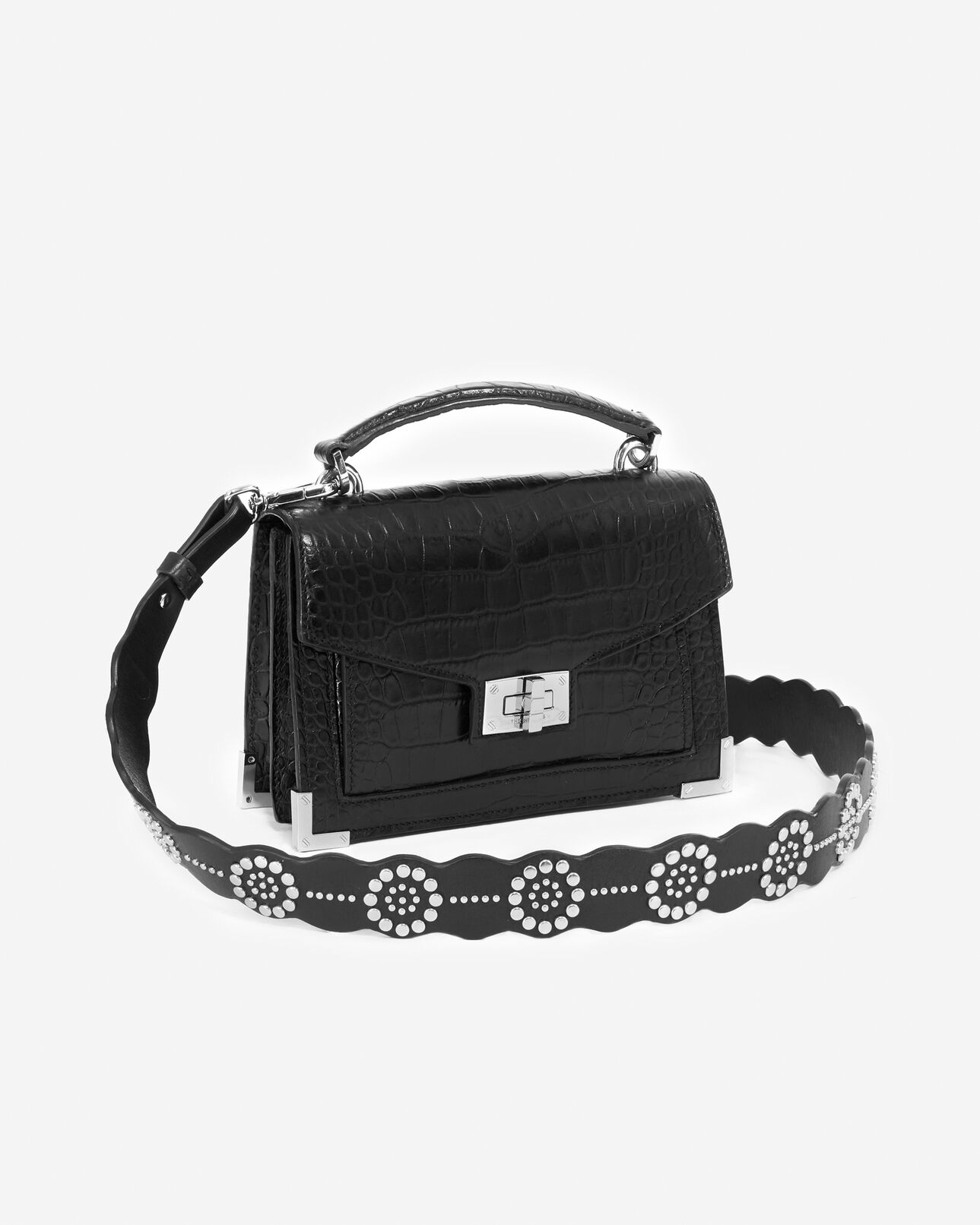 The Kooples WOMEN BLACK / SILVER black leather strap with silver flower details