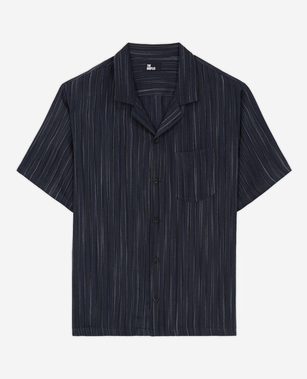navy blue striped shirt