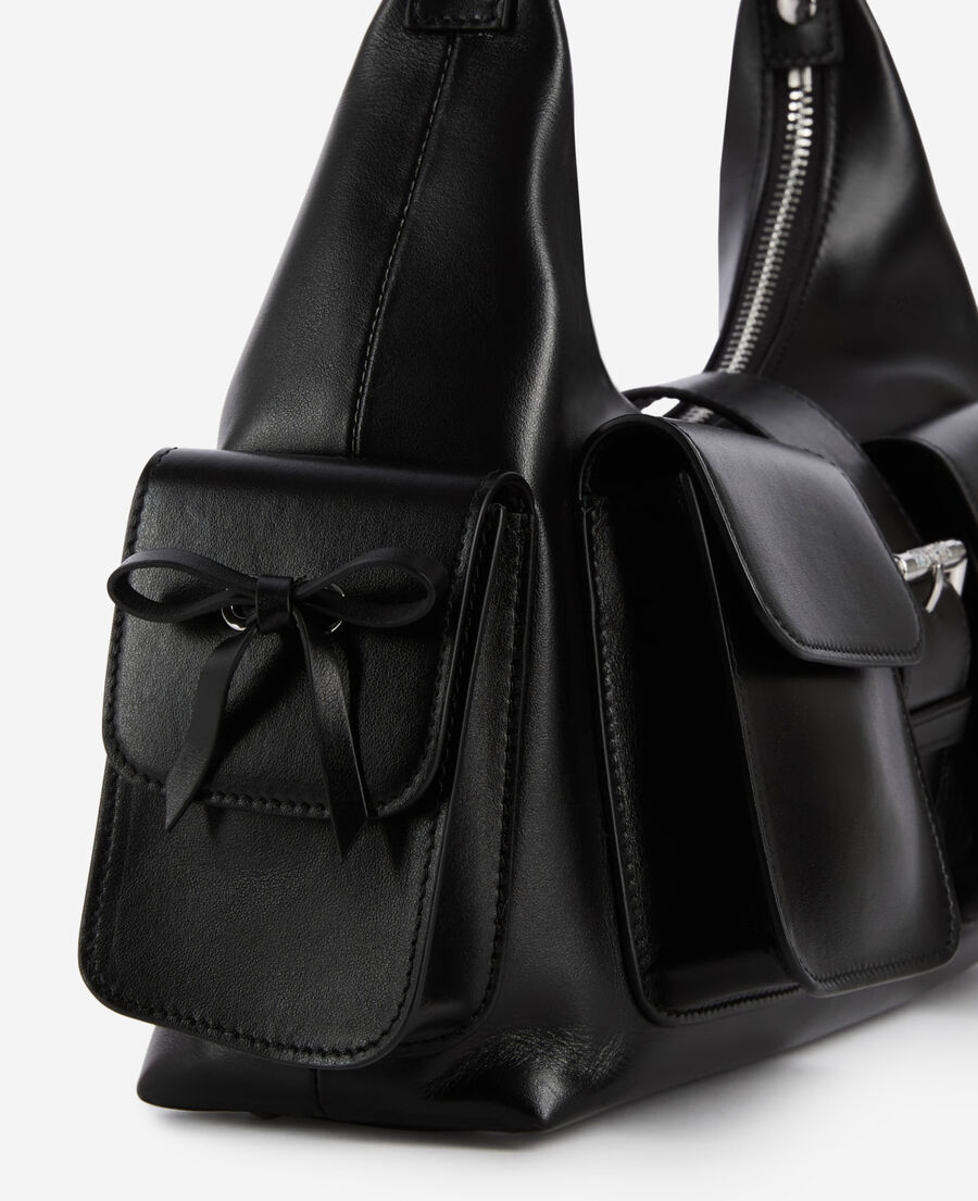 The Kooples FEMME BLACK sac amelia avec chaîne en cuir lisse noir