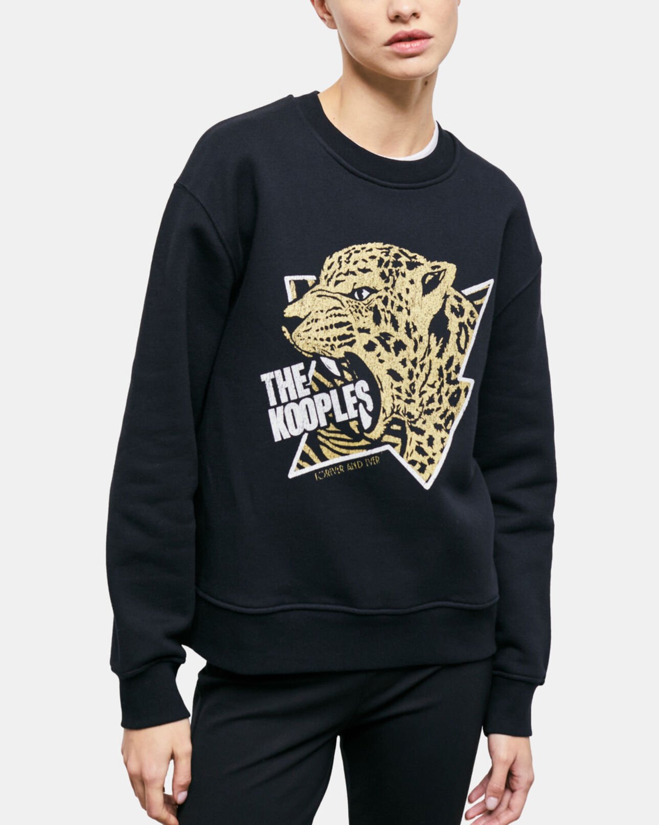The Kooples F BLACK-ANTIC GOLD black screen print sweatshirt