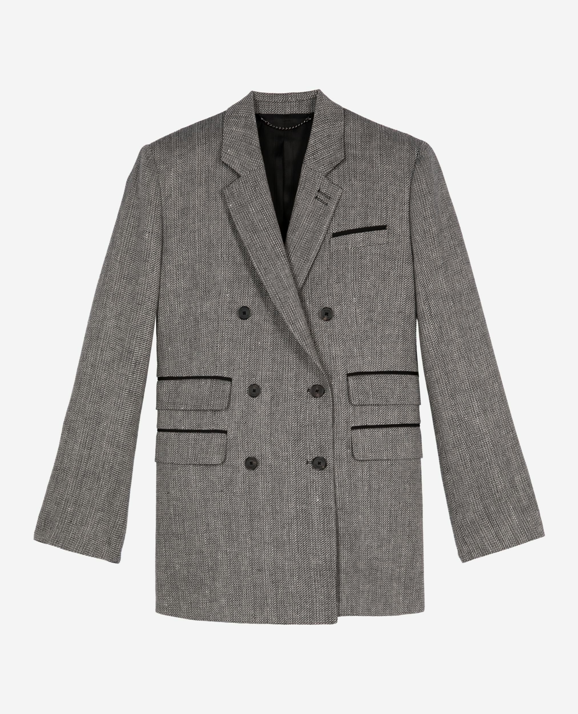 Grey wool and linen tailored jacket, GREY, hi-res image number null