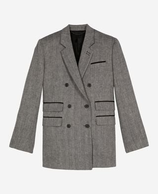 The Kooples F GREY grey wool and linen tailored jacket