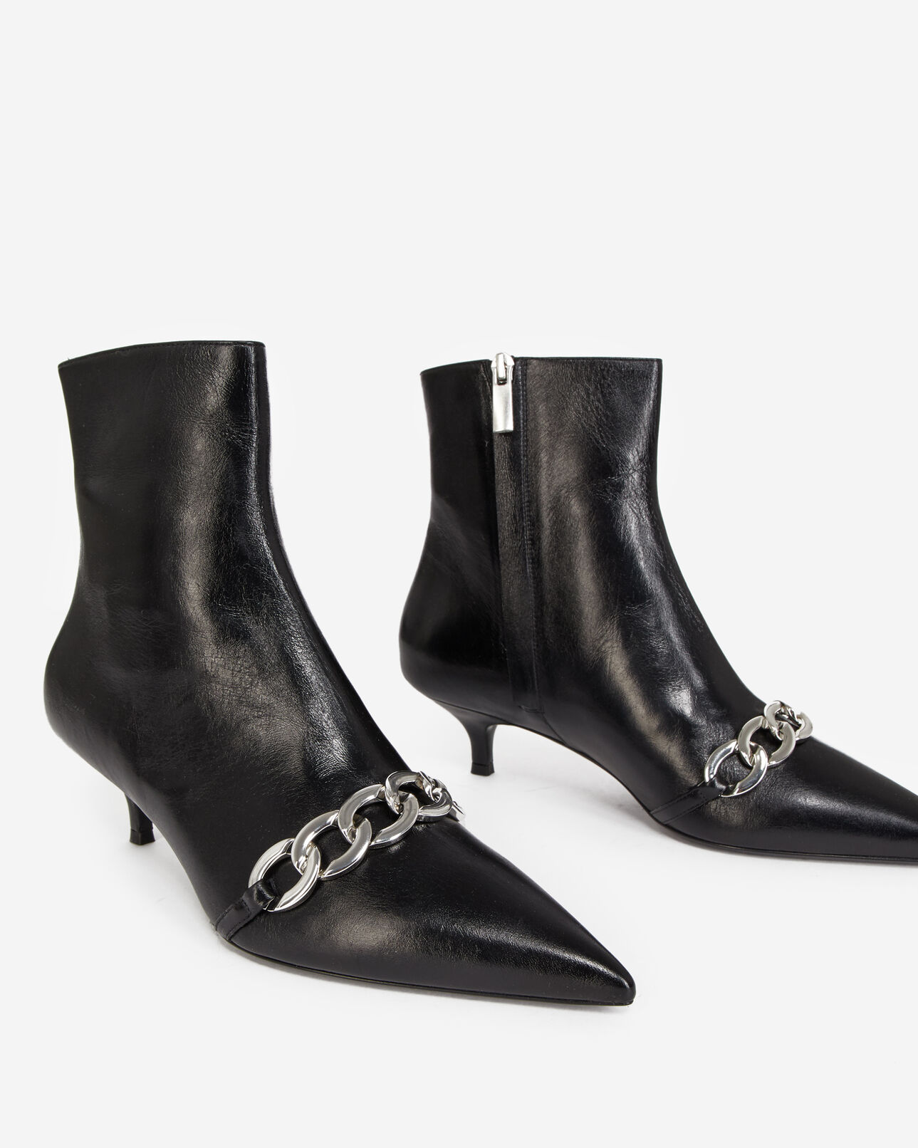 The Kooples FEMME BLACK bottines noires à talons détail chaîne