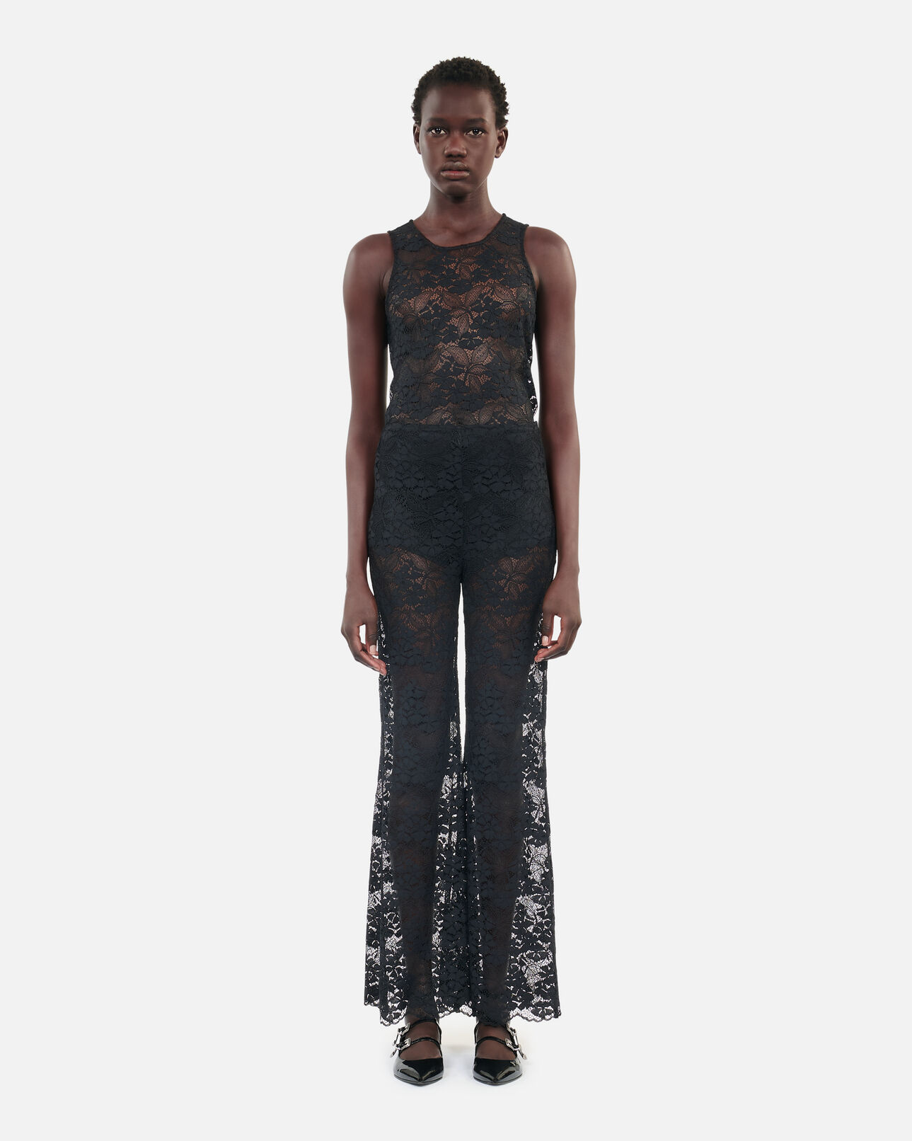 The Kooples FEMME BLACK pantalon flare en dentelle noir