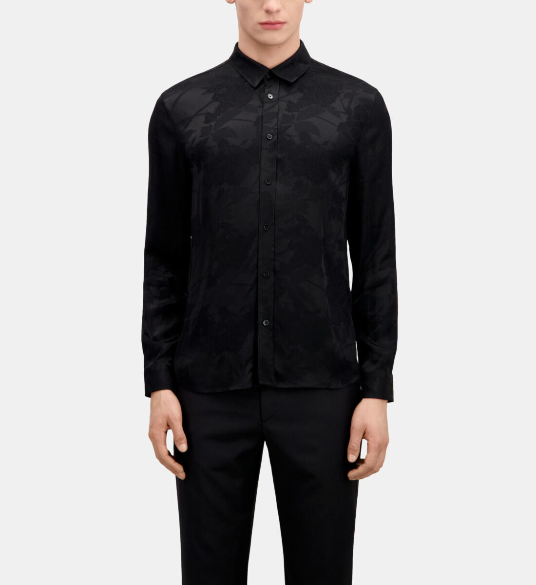 Black floral jacquard shirt