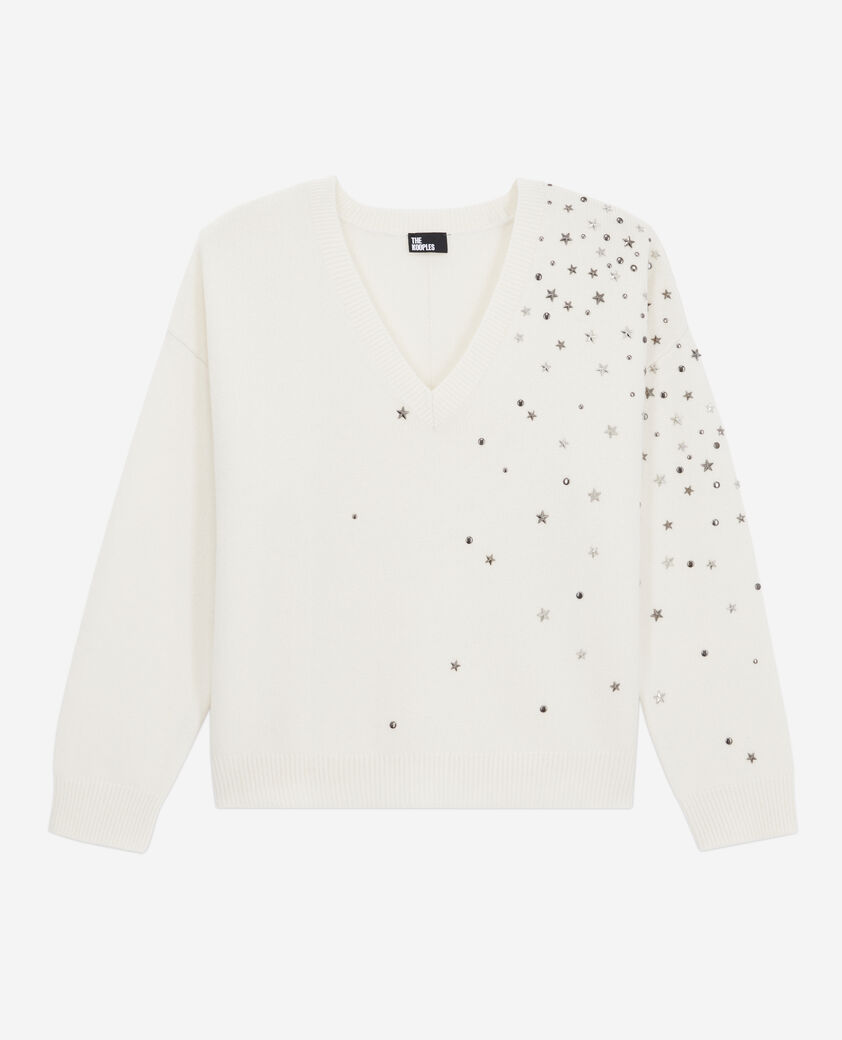 The Kooples WOMEN ECRU ecru sweater in cashmere-blend with stars