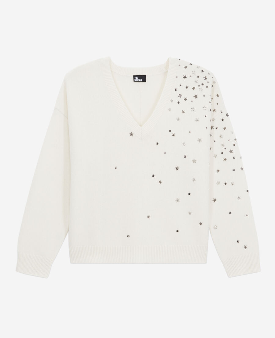 The Kooples F ECRU ecru sweater in cashmere-blend with stars